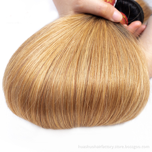 Full Cuticle Aligned Straight Brazilian Hair Bundles With 13*4 Frontal Ombre Color 100% Virgin Human Hair Extensions